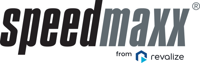 The image shows the speedmaxx logo, featuring "from Revalize" and the Revalize company logo below, highlighting its connection to advanced CPQE software solutions.